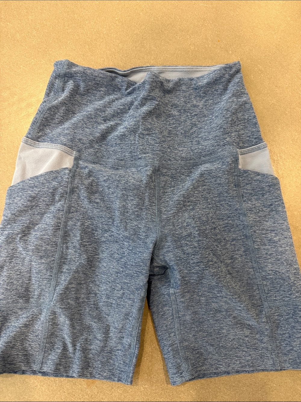 Beyond Yoga Heathered Blue Bike Shorts with Side Pockets